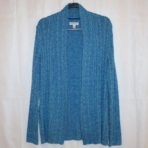 Kim Rogers Blue Open Front Cable & Marled Knit Cardigan. Small. NWOT.